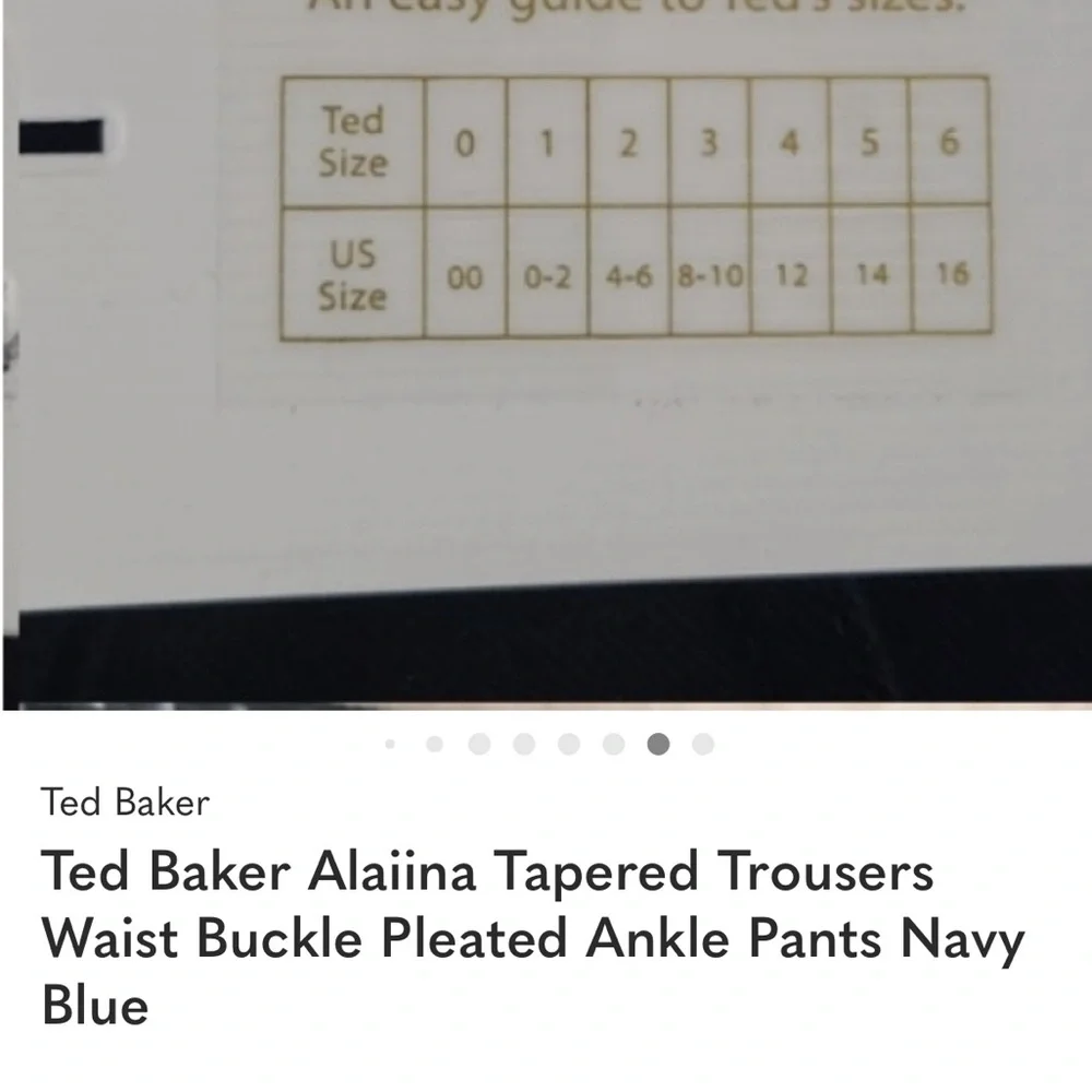 Ted Baker Alaiina Navy Blue Front Double Buckle Pleated‎ Tapered Trouser Pants